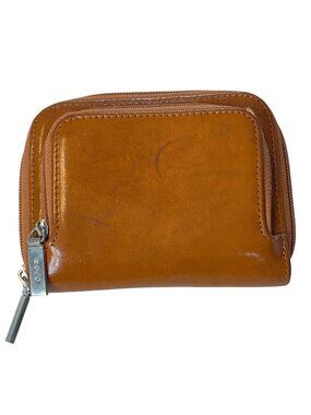 Vintage HOBO International Full Grain Leather Zip Wallet Minimalist Clutch